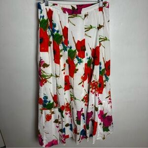 White Floral Maxi Skirt with Red & Pink Blooms
